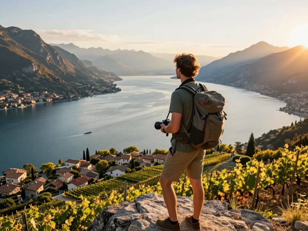 Gardasee Reisetipps: Reisender beim Sonnenuntergang am Gardasee, der atemberaubende Ausblicke einfängt.