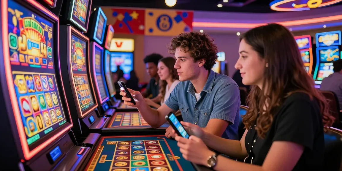 Engaging scene of diverse players enjoying สล็อตเว็บตรง games at a lively online casino, featuring exciting gameplay and vibrant graphics.