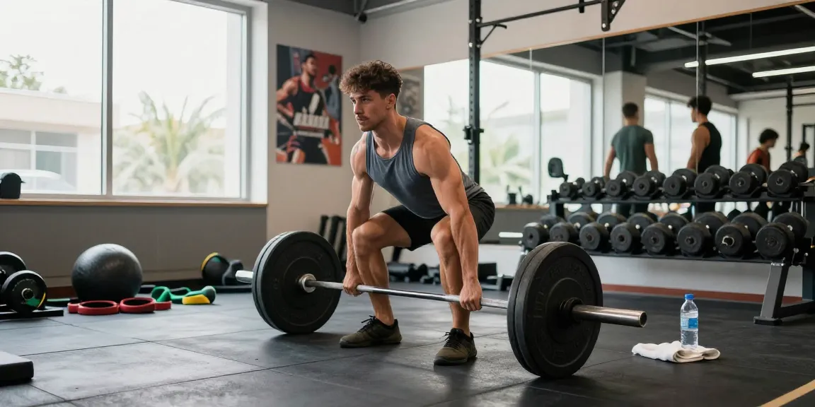 Bodybuilder im Steroid Shop Deutschland trainiert intensiv im modernen Fitnesscenter.