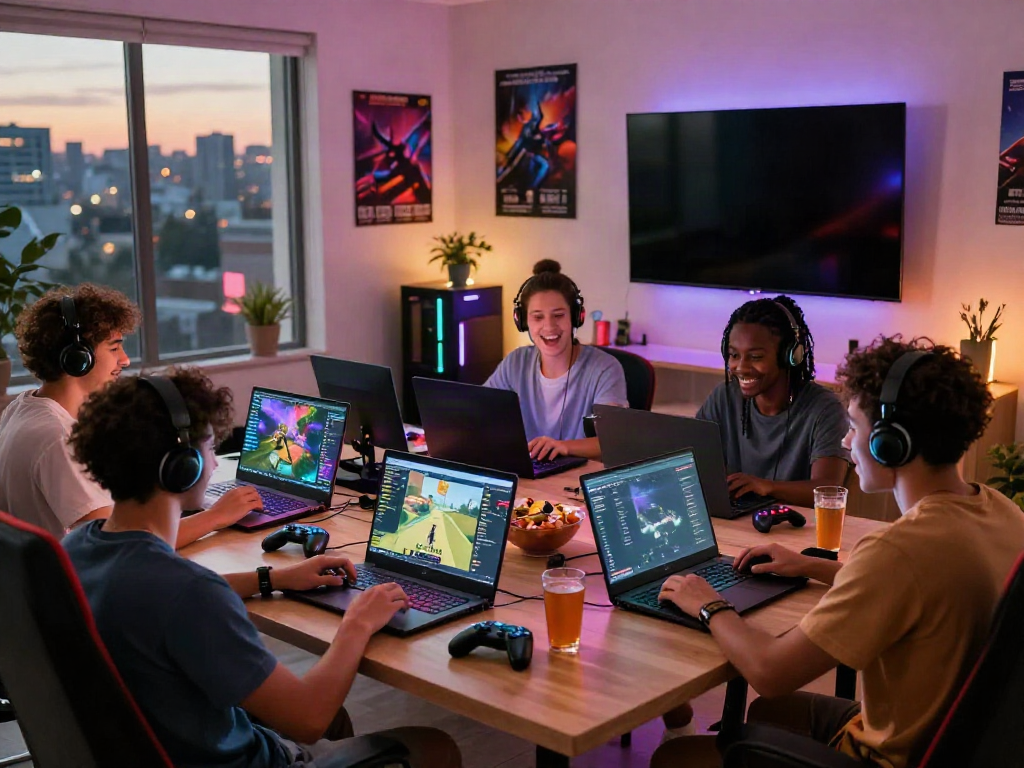 Dynamic gaming gathering showcasing friends enjoying TA88 online gaming experience.