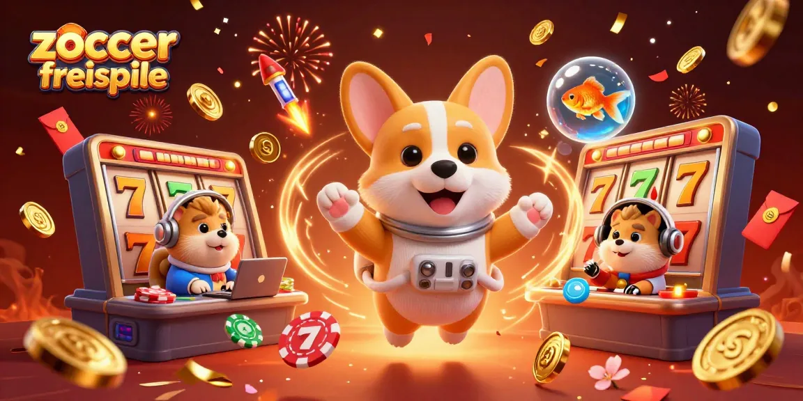 Erleben Sie aufregende Zoccer Casino Freispiele mit einer lebhaften Darstellung von Casino-Elementen und Charakteren im Weltraum.