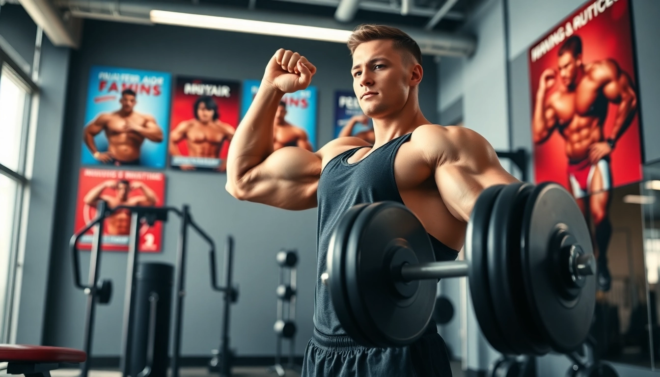 Starker Fitness-Trainer beim Sustanon 250 kaufen und Üben im Fitnessstudio.