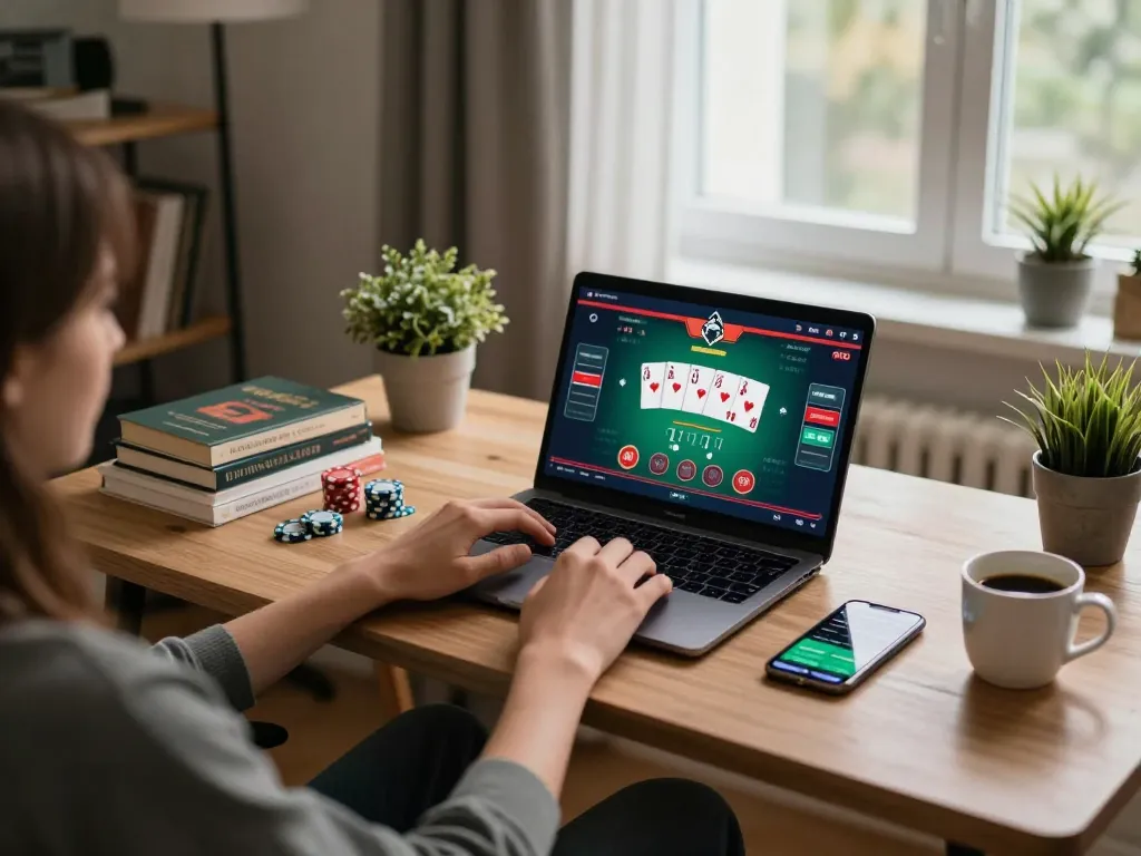 Engaging in online poker with the KI Detektor Bachelorarbeit open on the screen, showcasing strategic gameplay.