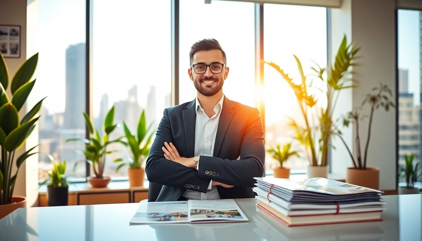 Immobilienmakler Frankfurt Ginnheim bespricht mit Kunden Immobilienoptionen in modernem Büro.