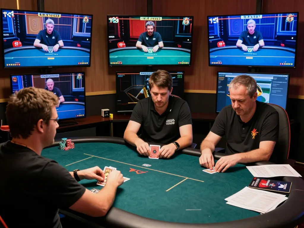 cm88seo player engaged in strategic online poker gameplay with multiple screens.