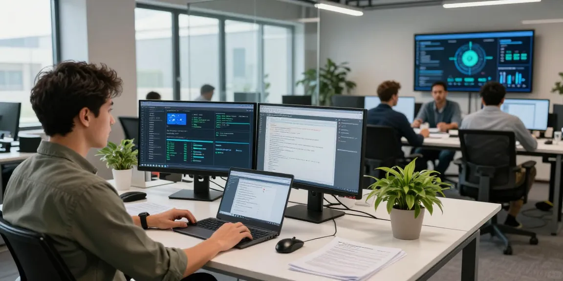 IT Support Frankfurt: IT-Spezialist in modernem Büro, der Echtzeit-Sicherheitsüberwachung betreibt.