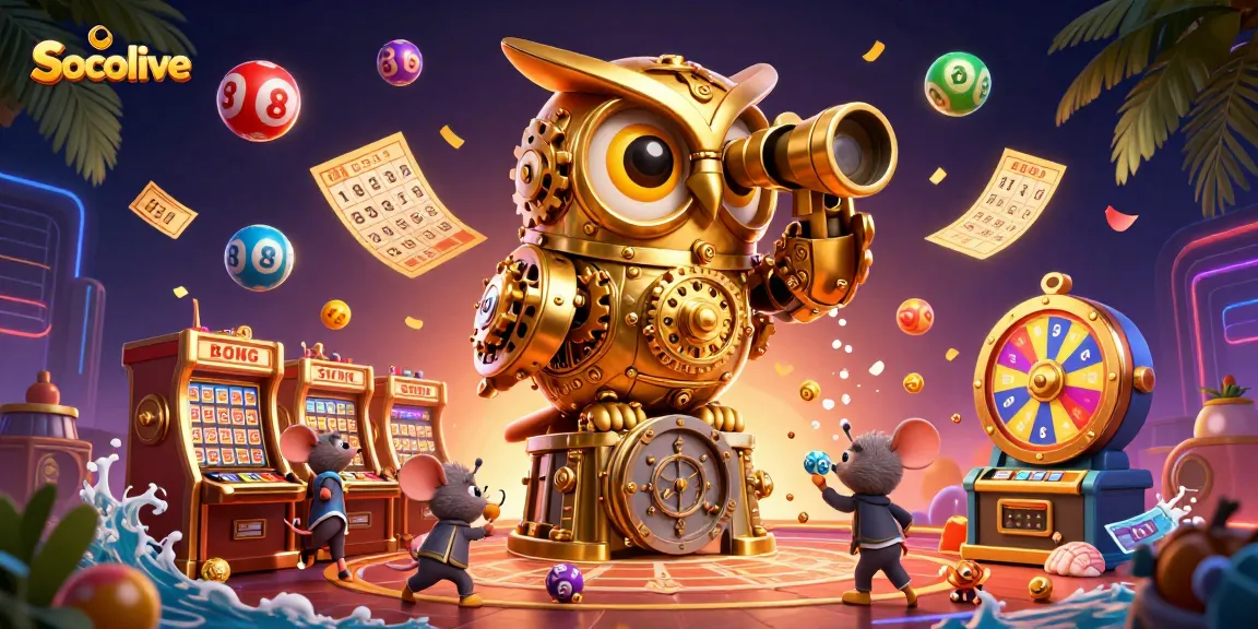 Socolive captures the excitement of a dynamic casino scene with colorful lottery balls and engaging characters.