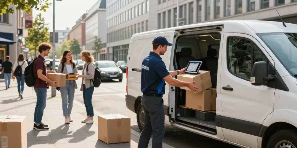 Kurierdienst in Stuttgart bei der Paketauslieferung in der Stadt.
