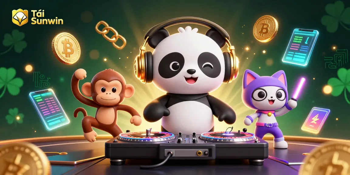 Tải Sunwin to immerse yourself in an electrifying casino experience with vibrant characters and crypto elements.