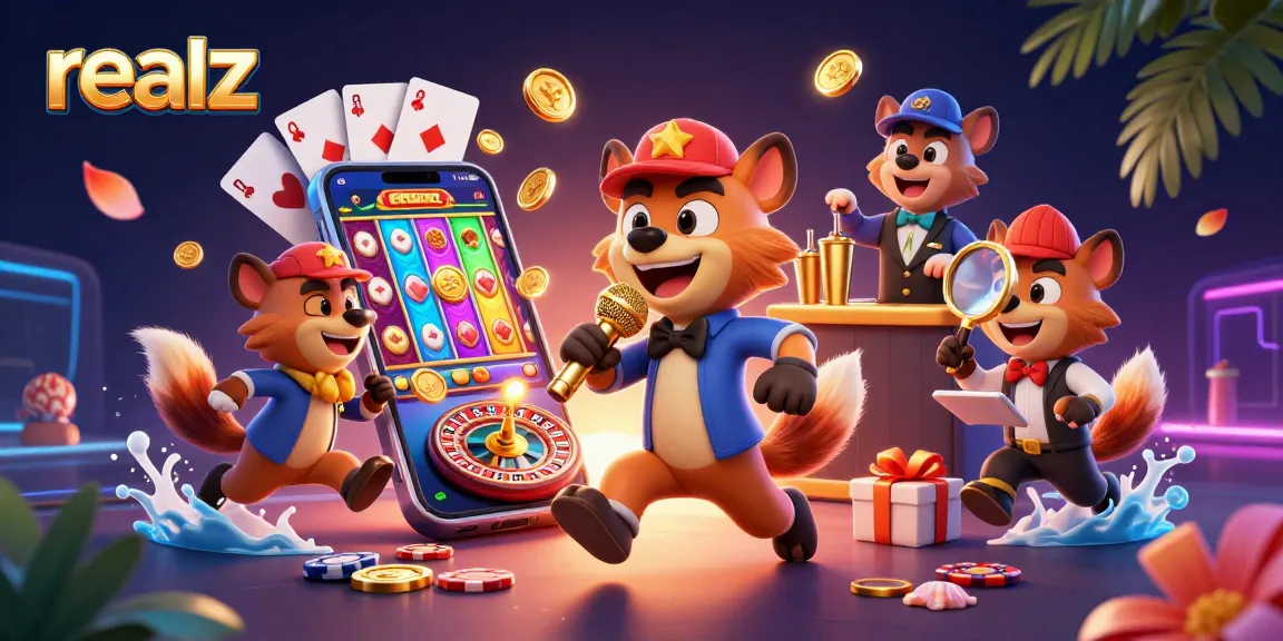 Experience realz casino excitement with animated hyenas in a vibrant gaming club scene.
