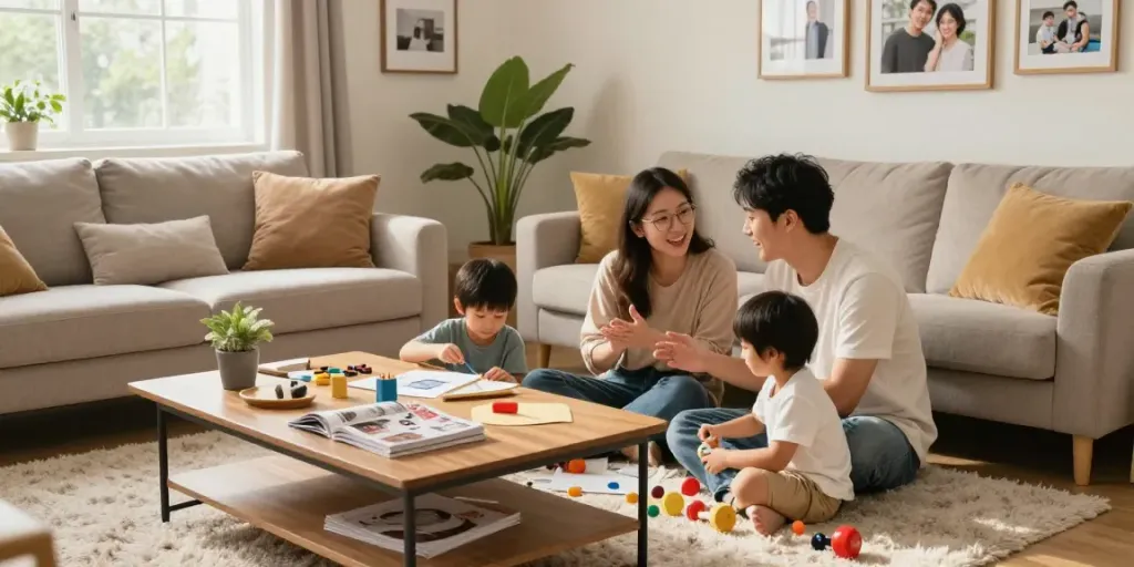 Eigenheim-Blog: Gemütliches Wohnzimmer, Familie genießt Zeit miteinander, DIY-Projekte und Hausverbesserungen.