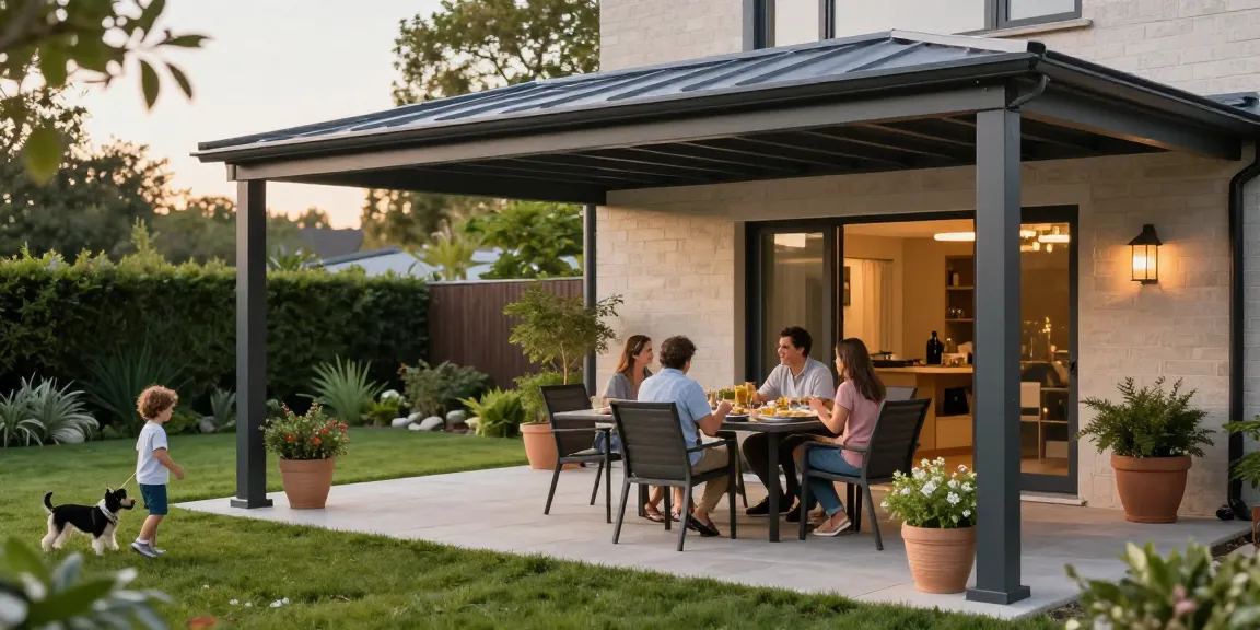 Moderne Terrassenüberdachungen bieten einen einladenden Raum für Familie und Freunde im Garten.