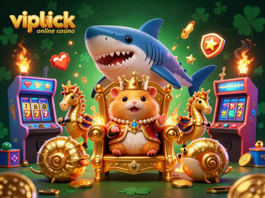 Play exciting games at vipluck online casino in a vibrant 3D scene with dynamic gaming elements and characters.
