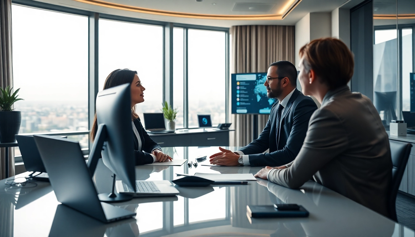 Headhunter Schweiz berät Klient in modernem Büro mit digitalen Rekrutierungstools.