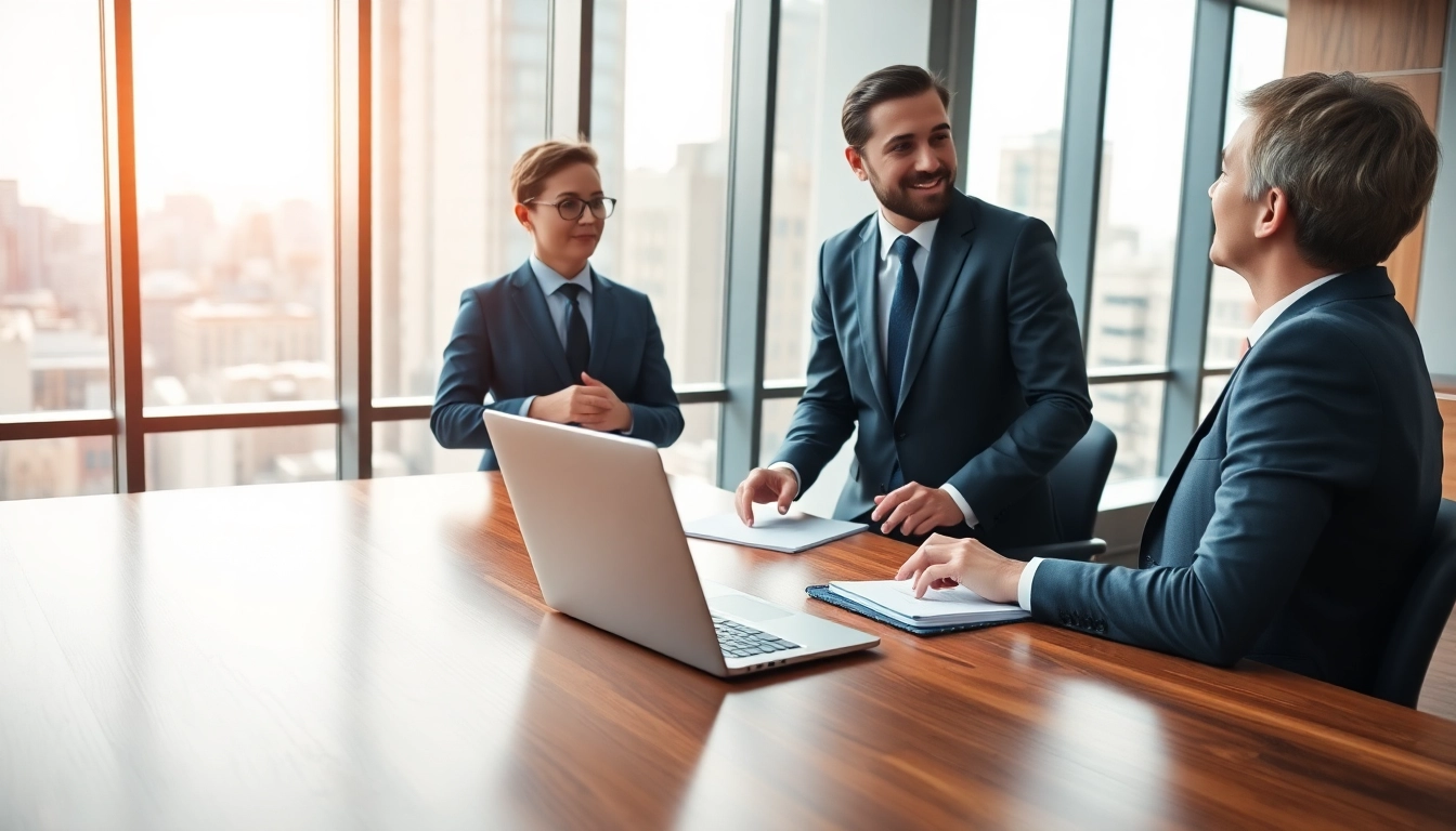 Headhunter Schweiz in einem modernen Büro diskutiert mit einem Klienten.